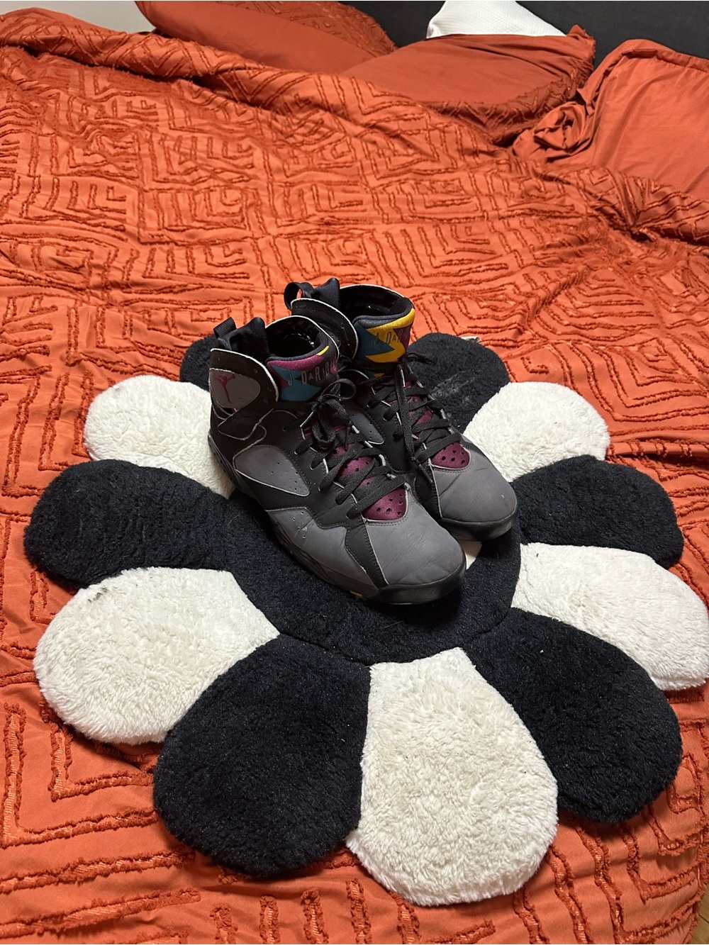 Jordan Men’s Athletic High-Top Sneakers in Gray, Black and Purple Accents